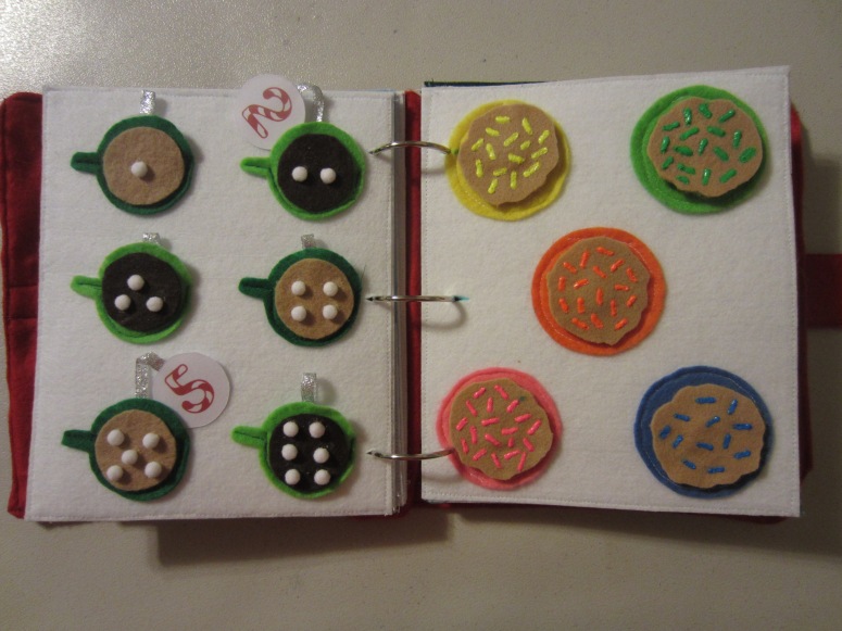 christmas quiet book hot chocolate cookie page